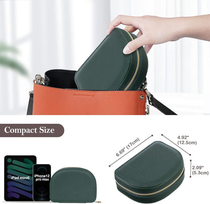 Travel Size Jewelry Box, Medium Portable Seashell-Shaped Jewelry Case, 2 Layer Jewelry Organizer in PU Leather for Women -Black