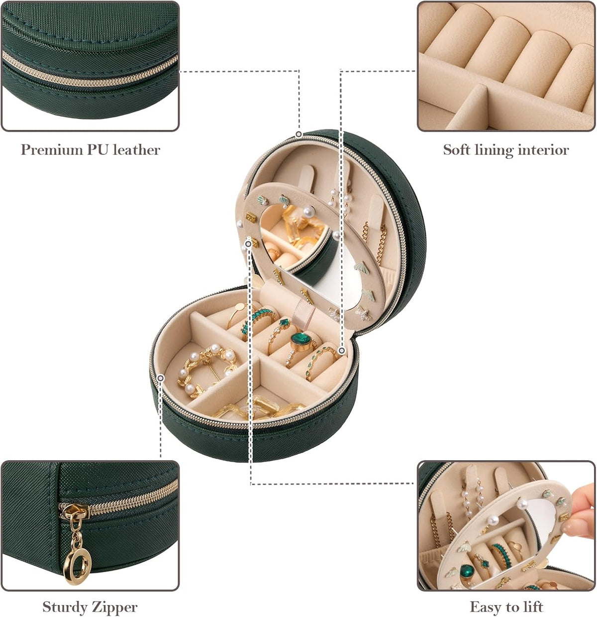 Travel Size Jewelry Box, Medium Portable Seashell-Shaped Jewelry Case, 2 Layer Jewelry Organizer in PU Leather for Women -Black