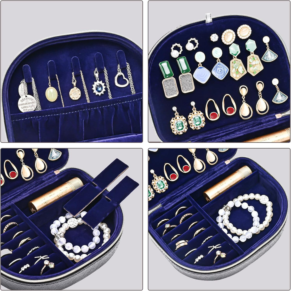 Travel Size Jewelry Box, Medium Portable Seashell-Shaped Jewelry Case, 2 Layer Jewelry Organizer in PU Leather for Women -Black