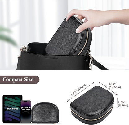 Travel Size Jewelry Box, Medium Portable Seashell-Shaped Jewelry Case, 2 Layer Jewelry Organizer in PU Leather for Women -Black