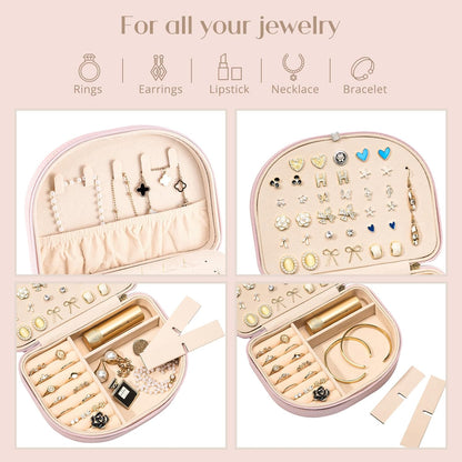 Travel Size Jewelry Box, Medium Portable Seashell-Shaped Jewelry Case, 2 Layer Jewelry Organizer in PU Leather for Women -Black