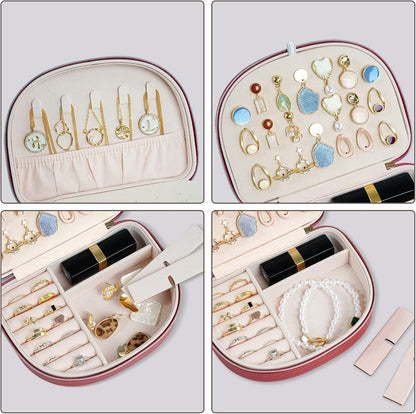 Travel Size Jewelry Box, Medium Portable Seashell-Shaped Jewelry Case, 2 Layer Jewelry Organizer in PU Leather for Women -Black
