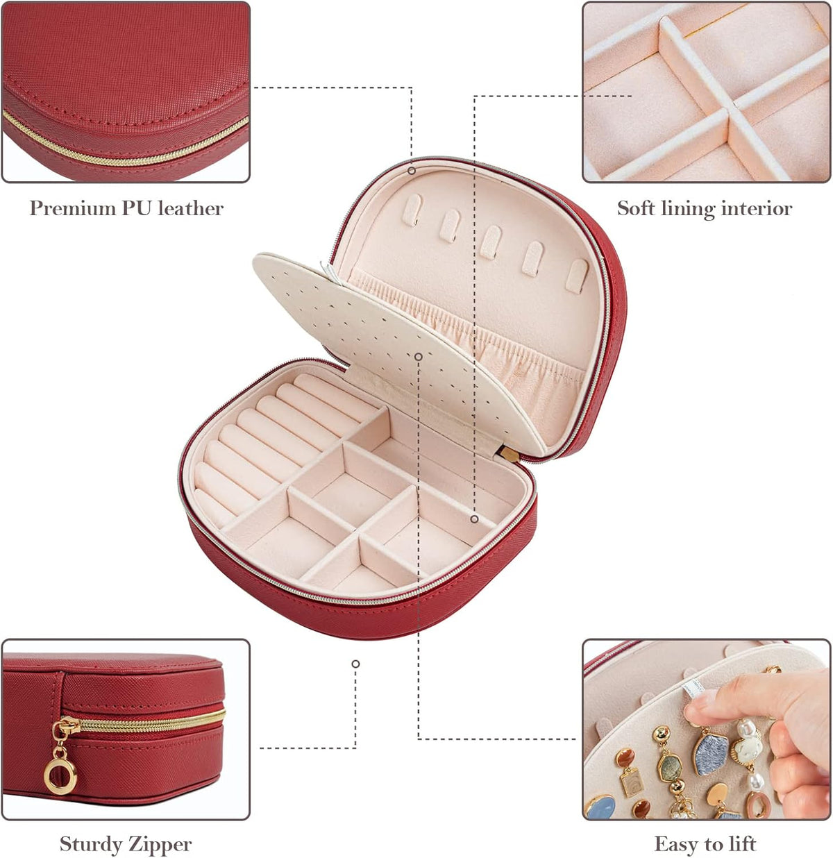 Travel Size Jewelry Box, Medium Portable Seashell-Shaped Jewelry Case, 2 Layer Jewelry Organizer in PU Leather for Women -Black