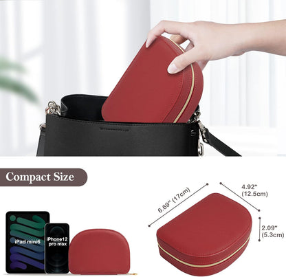 Travel Size Jewelry Box, Medium Portable Seashell-Shaped Jewelry Case, 2 Layer Jewelry Organizer in PU Leather for Women -Black