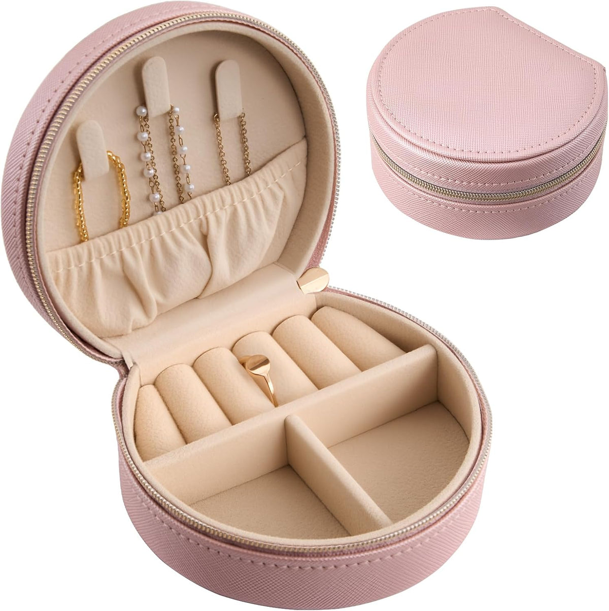 Travel Size Jewelry Box, Medium Portable Seashell-Shaped Jewelry Case, 2 Layer Jewelry Organizer in PU Leather for Women -Black