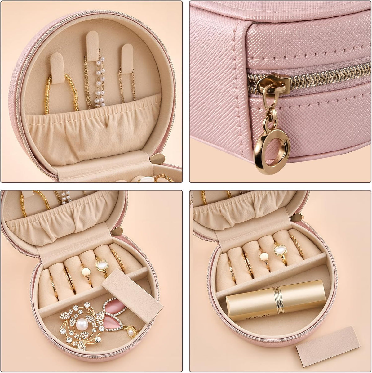 Travel Size Jewelry Box, Medium Portable Seashell-Shaped Jewelry Case, 2 Layer Jewelry Organizer in PU Leather for Women -Black