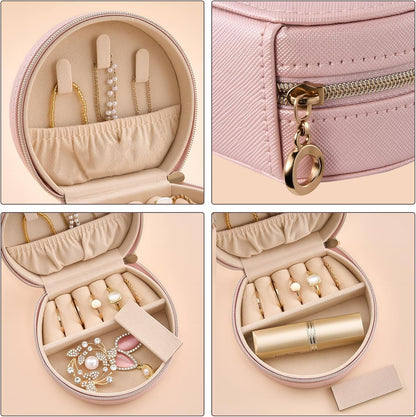 Travel Size Jewelry Box, Medium Portable Seashell-Shaped Jewelry Case, 2 Layer Jewelry Organizer in PU Leather for Women -Black