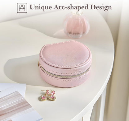 Travel Size Jewelry Box, Medium Portable Seashell-Shaped Jewelry Case, 2 Layer Jewelry Organizer in PU Leather for Women -Black