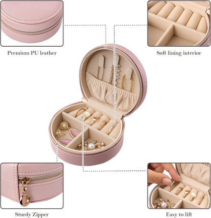 Travel Size Jewelry Box, Medium Portable Seashell-Shaped Jewelry Case, 2 Layer Jewelry Organizer in PU Leather for Women -Black