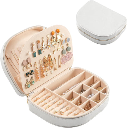 Travel Size Jewelry Box, Medium Portable Seashell-Shaped Jewelry Case, 2 Layer Jewelry Organizer in PU Leather for Women -Black