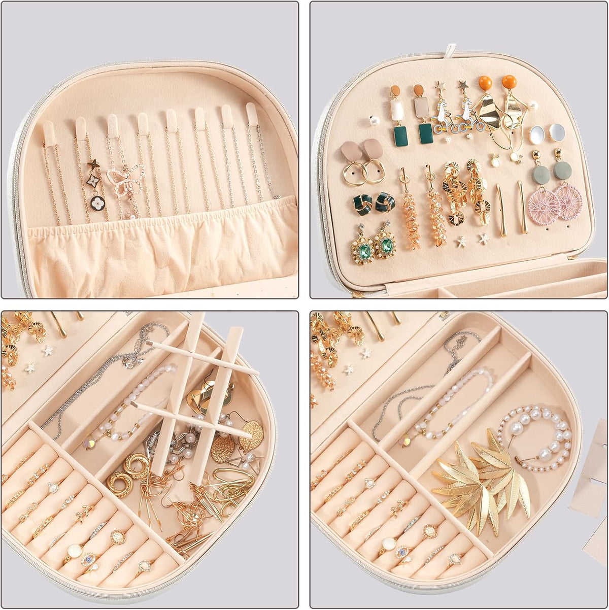 Travel Size Jewelry Box, Medium Portable Seashell-Shaped Jewelry Case, 2 Layer Jewelry Organizer in PU Leather for Women -Black