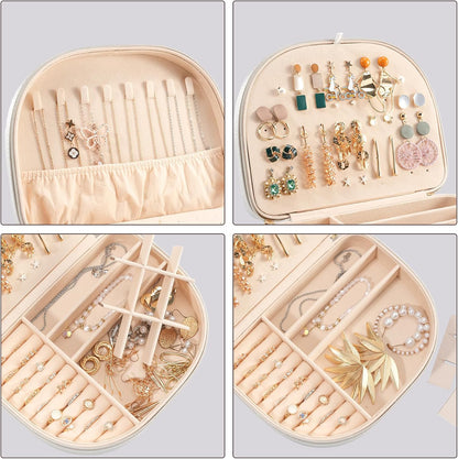 Travel Size Jewelry Box, Medium Portable Seashell-Shaped Jewelry Case, 2 Layer Jewelry Organizer in PU Leather for Women -Black