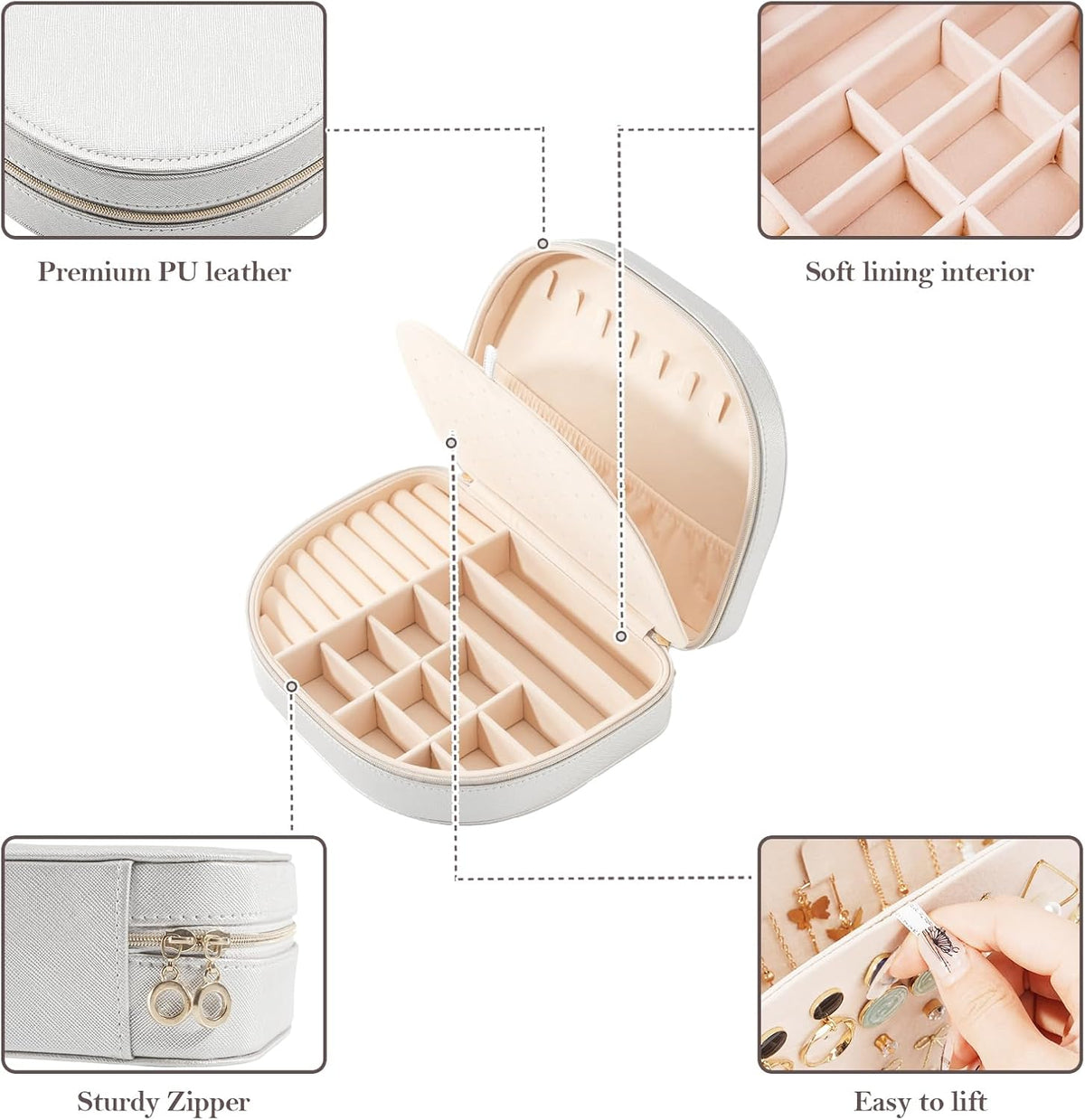 Travel Size Jewelry Box, Medium Portable Seashell-Shaped Jewelry Case, 2 Layer Jewelry Organizer in PU Leather for Women -Black