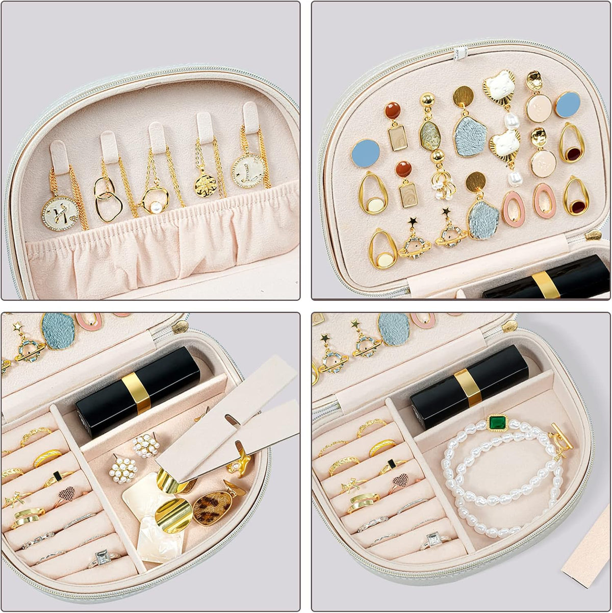 Travel Size Jewelry Box, Medium Portable Seashell-Shaped Jewelry Case, 2 Layer Jewelry Organizer in PU Leather for Women -Black