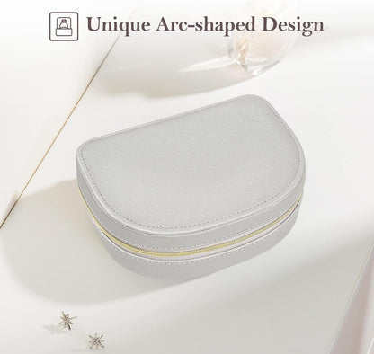 Travel Size Jewelry Box, Medium Portable Seashell-Shaped Jewelry Case, 2 Layer Jewelry Organizer in PU Leather for Women -Black