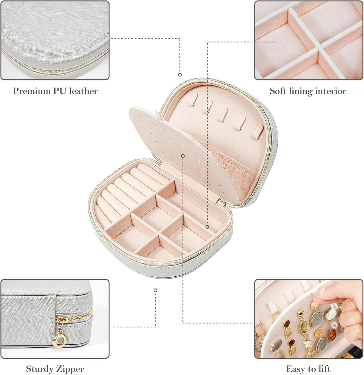 Travel Size Jewelry Box, Medium Portable Seashell-Shaped Jewelry Case, 2 Layer Jewelry Organizer in PU Leather for Women -Black
