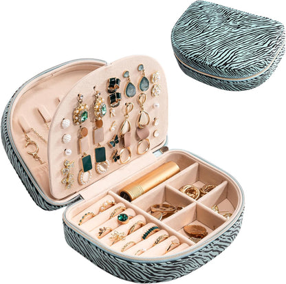 Travel Size Jewelry Box, Medium Portable Seashell-Shaped Jewelry Case, 2 Layer Jewelry Organizer in PU Leather for Women -Black