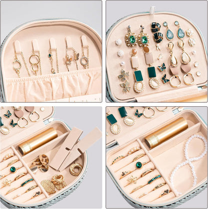 Travel Size Jewelry Box, Medium Portable Seashell-Shaped Jewelry Case, 2 Layer Jewelry Organizer in PU Leather for Women -Black