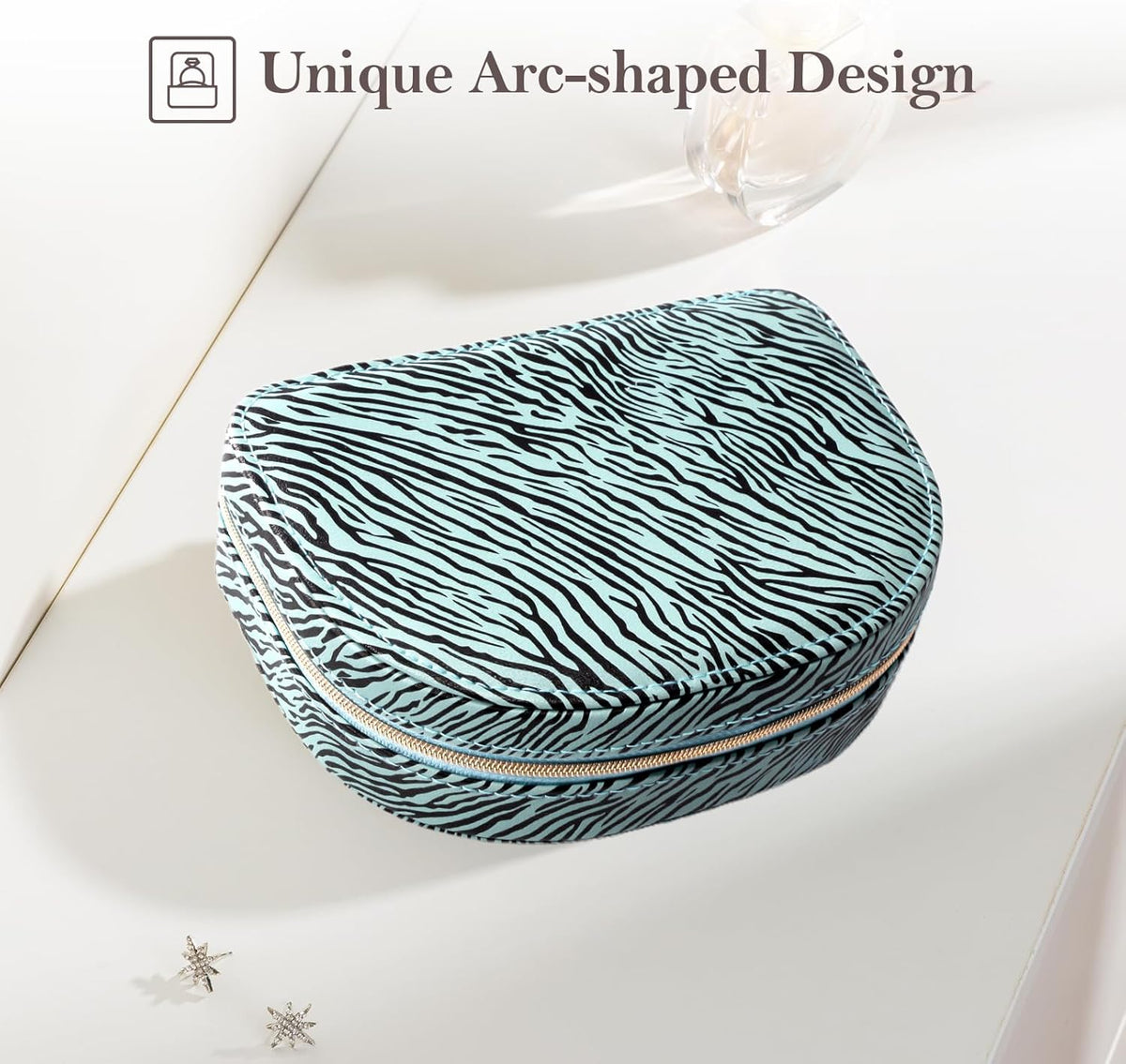 Travel Size Jewelry Box, Medium Portable Seashell-Shaped Jewelry Case, 2 Layer Jewelry Organizer in PU Leather for Women -Black