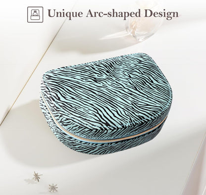 Travel Size Jewelry Box, Medium Portable Seashell-Shaped Jewelry Case, 2 Layer Jewelry Organizer in PU Leather for Women -Black