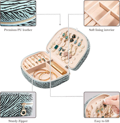 Travel Size Jewelry Box, Medium Portable Seashell-Shaped Jewelry Case, 2 Layer Jewelry Organizer in PU Leather for Women -Black
