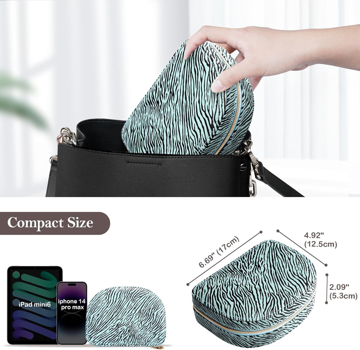 Travel Size Jewelry Box, Medium Portable Seashell-Shaped Jewelry Case, 2 Layer Jewelry Organizer in PU Leather for Women -Black