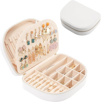 Travel Size Jewelry Box, Medium Portable Seashell-Shaped Jewelry Case, 2 Layer Jewelry Organizer in PU Leather for Women -Black