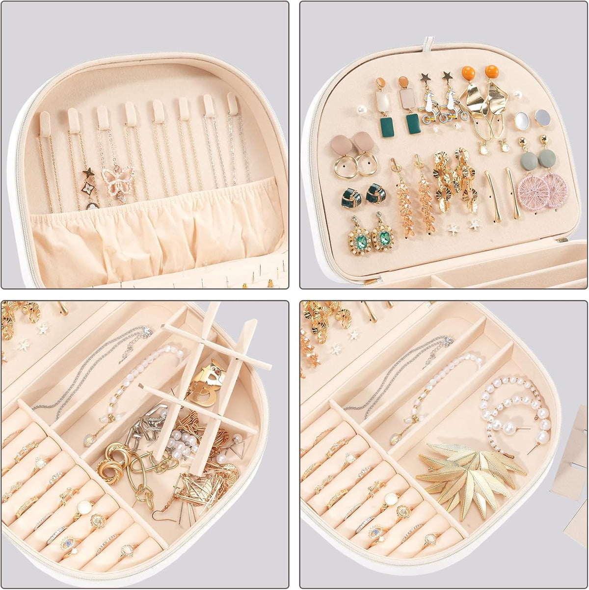 Travel Size Jewelry Box, Medium Portable Seashell-Shaped Jewelry Case, 2 Layer Jewelry Organizer in PU Leather for Women -Black