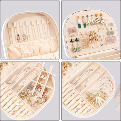 Travel Size Jewelry Box, Medium Portable Seashell-Shaped Jewelry Case, 2 Layer Jewelry Organizer in PU Leather for Women -Black