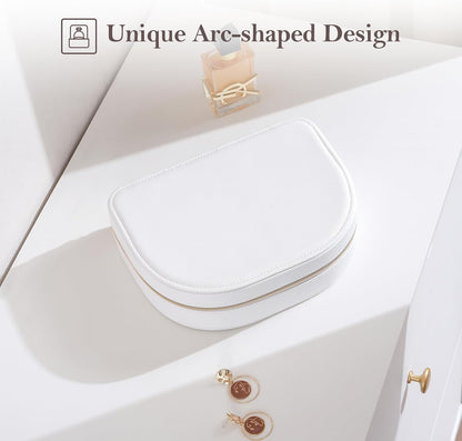 Travel Size Jewelry Box, Medium Portable Seashell-Shaped Jewelry Case, 2 Layer Jewelry Organizer in PU Leather for Women -Black