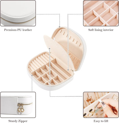 Travel Size Jewelry Box, Medium Portable Seashell-Shaped Jewelry Case, 2 Layer Jewelry Organizer in PU Leather for Women -Black