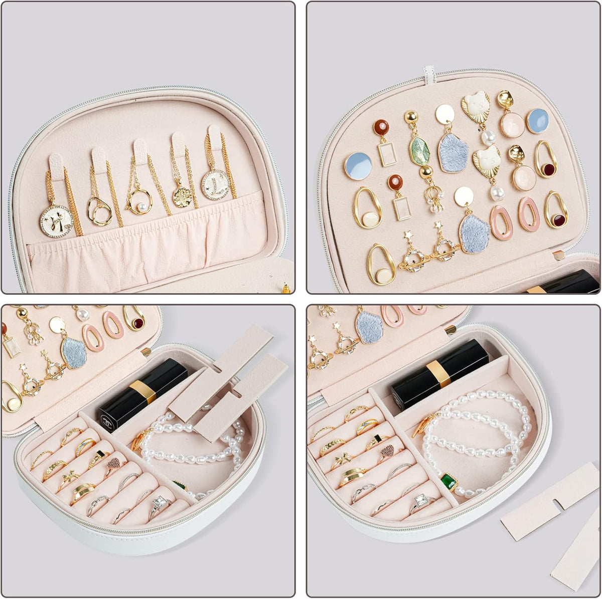 Travel Size Jewelry Box, Medium Portable Seashell-Shaped Jewelry Case, 2 Layer Jewelry Organizer in PU Leather for Women -Black