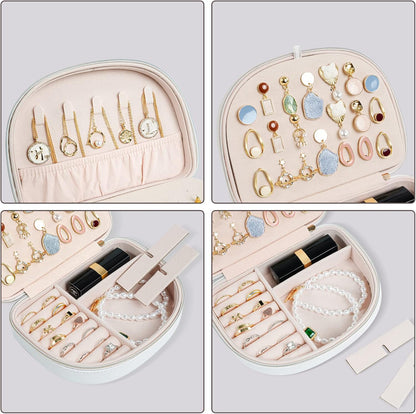 Travel Size Jewelry Box, Medium Portable Seashell-Shaped Jewelry Case, 2 Layer Jewelry Organizer in PU Leather for Women -Black