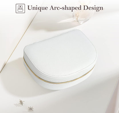 Travel Size Jewelry Box, Medium Portable Seashell-Shaped Jewelry Case, 2 Layer Jewelry Organizer in PU Leather for Women -Black