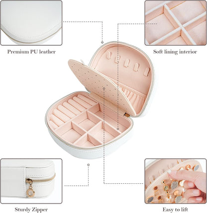 Travel Size Jewelry Box, Medium Portable Seashell-Shaped Jewelry Case, 2 Layer Jewelry Organizer in PU Leather for Women -Black