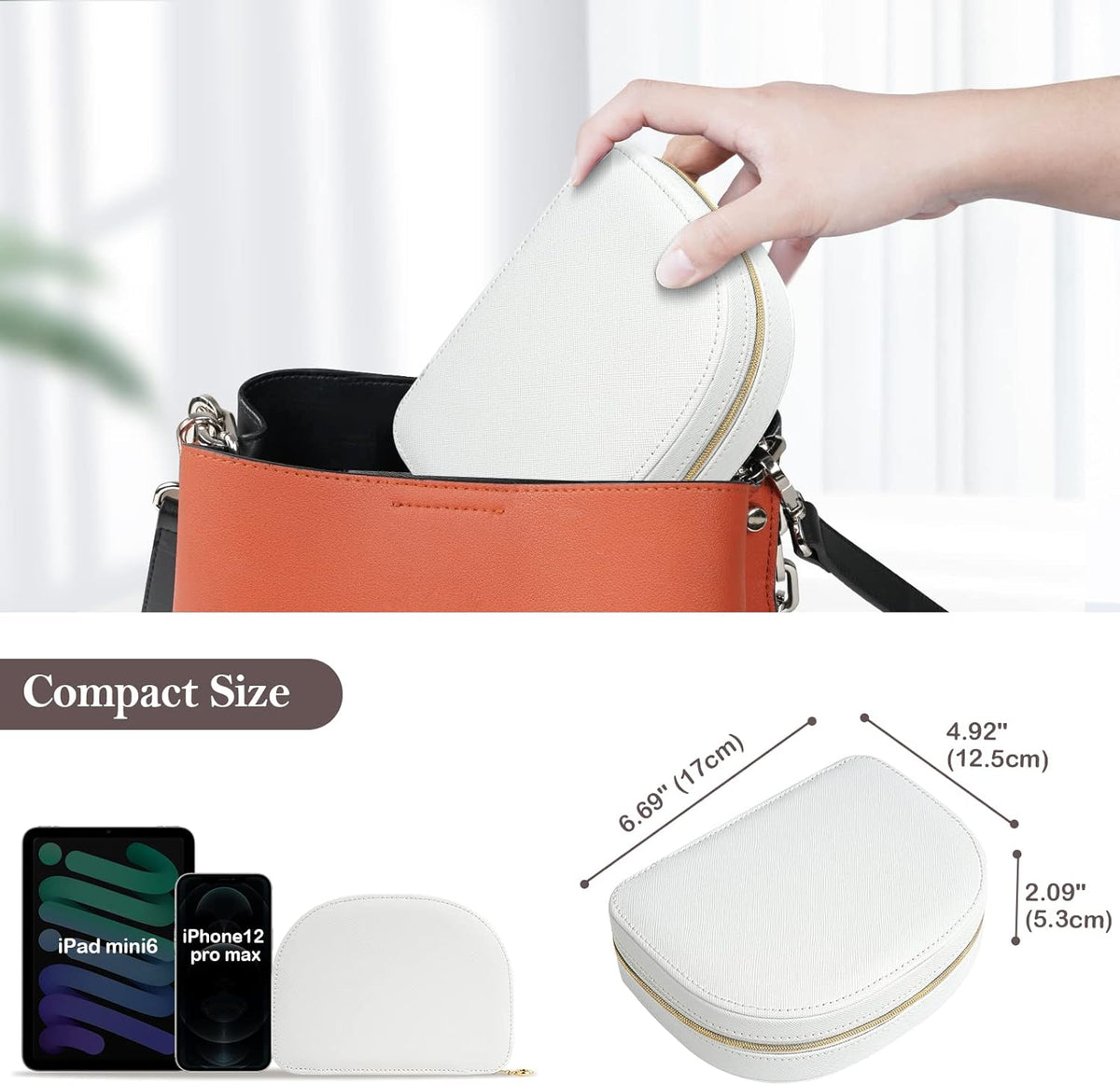 Travel Size Jewelry Box, Medium Portable Seashell-Shaped Jewelry Case, 2 Layer Jewelry Organizer in PU Leather for Women -Black
