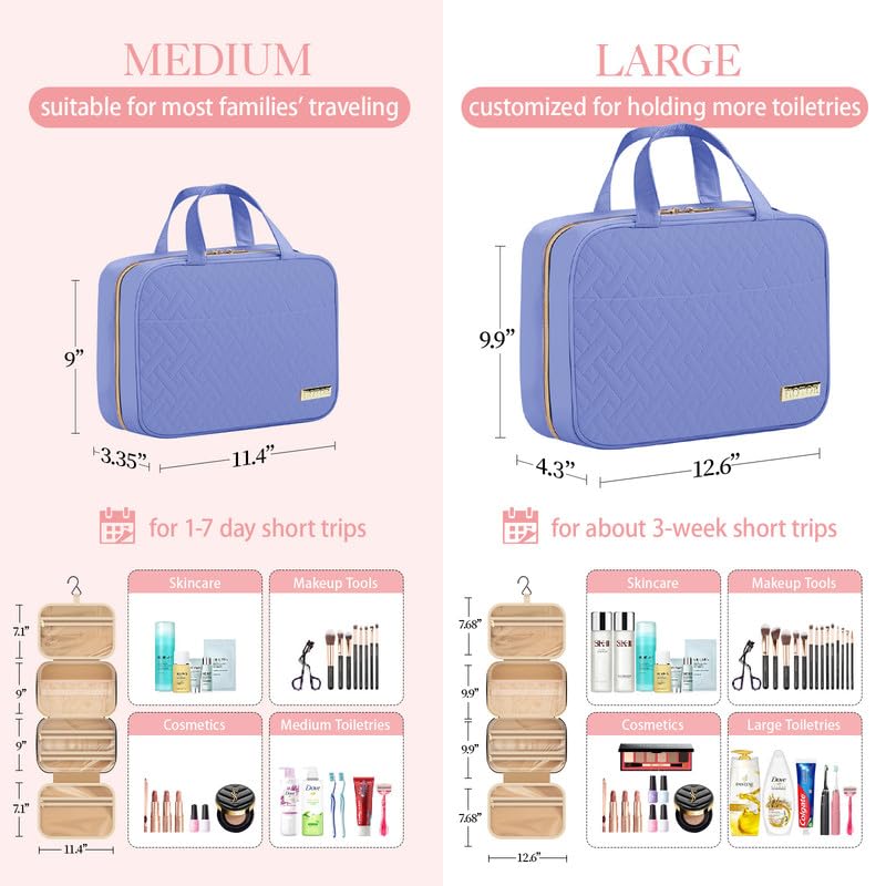 Travel Toiletry Bag - Hanging Toiletry Bag for Women & Men, Makeup Bag/Big Comparment, Waterproof for Travel Accessories, Travel Essentials, Medium, Black