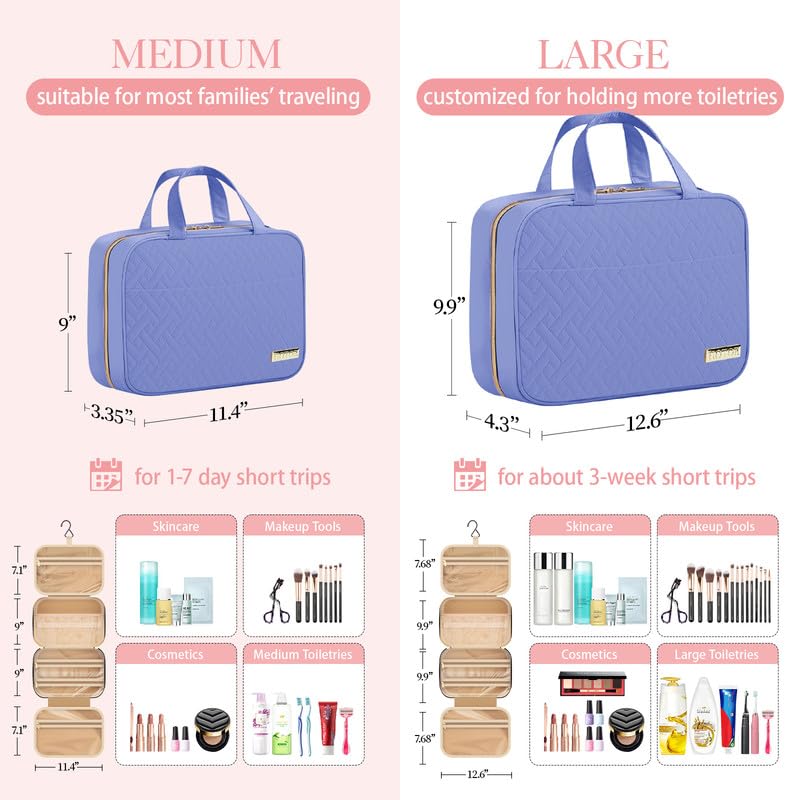 Travel Toiletry Bag - Hanging Toiletry Bag for Women & Men, Makeup Bag/Big Comparment, Waterproof for Travel Accessories, Travel Essentials, Medium, Black