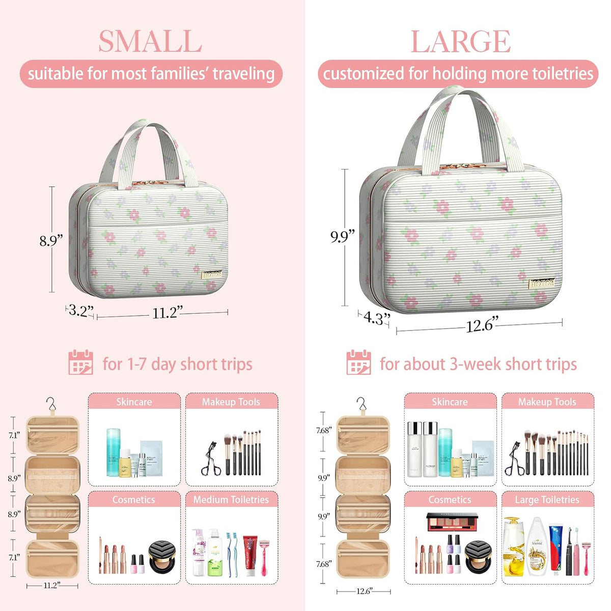 Travel Toiletry Bag - Hanging Toiletry Bag for Women & Men, Makeup Bag/Big Comparment, Waterproof for Travel Accessories, Travel Essentials, Medium, Black