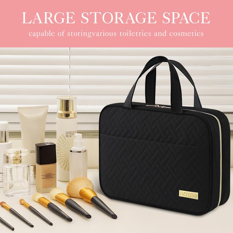 Travel Toiletry Bag - Hanging Toiletry Bag for Women & Men, Makeup Bag/Big Comparment, Waterproof for Travel Accessories, Travel Essentials, Medium, Black