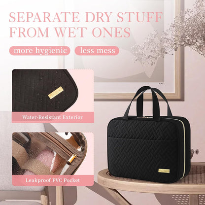 Travel Toiletry Bag - Hanging Toiletry Bag for Women & Men, Makeup Bag/Big Comparment, Waterproof for Travel Accessories, Travel Essentials, Medium, Black