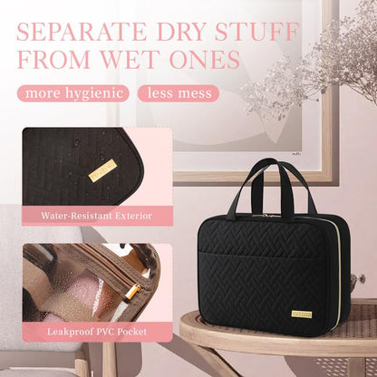 Travel Toiletry Bag - Hanging Toiletry Bag for Women & Men, Makeup Bag/Big Comparment, Waterproof for Travel Accessories, Travel Essentials, Medium, Black
