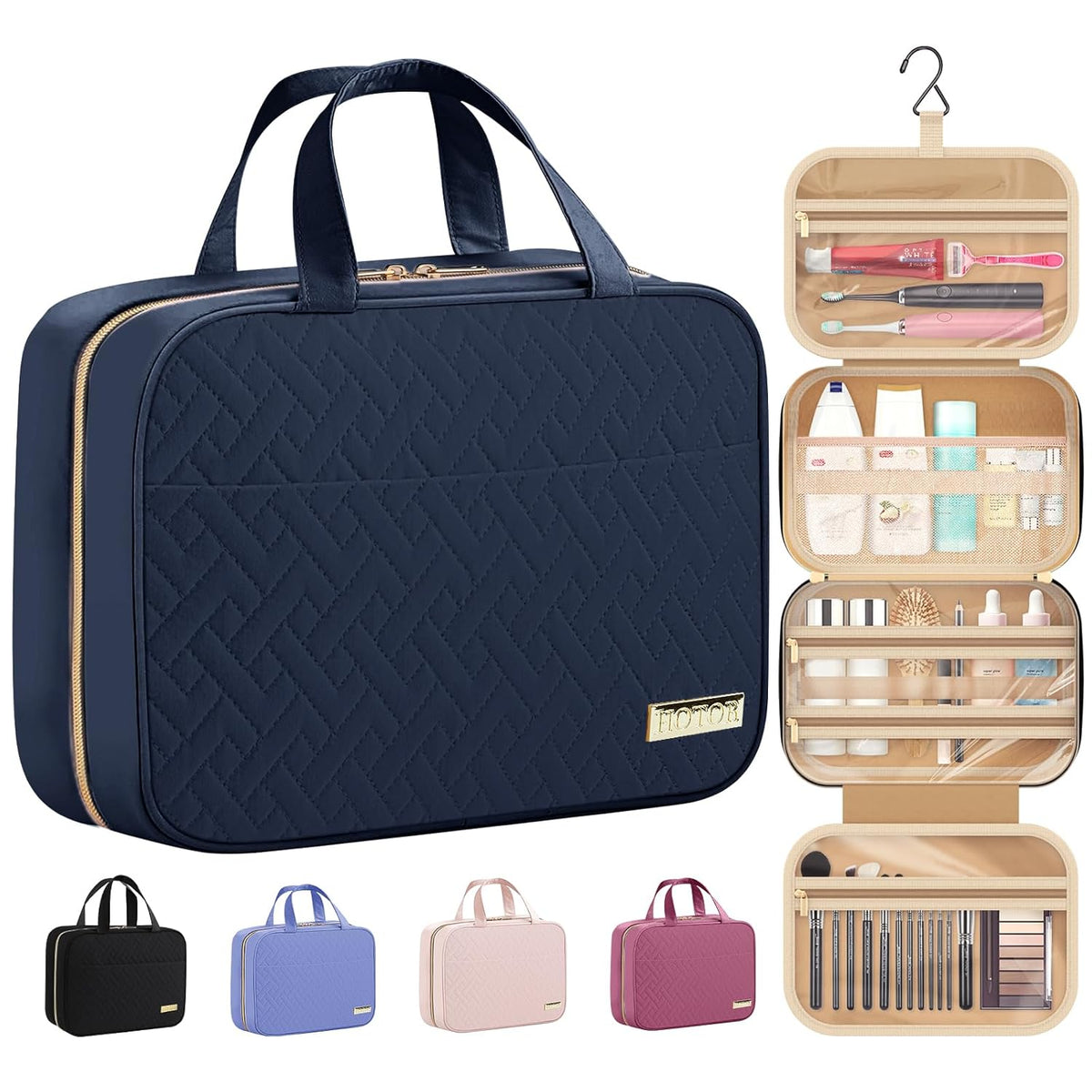 Travel Toiletry Bag - Hanging Toiletry Bag for Women & Men, Makeup Bag/Big Comparment, Waterproof for Travel Accessories, Travel Essentials, Medium, Black