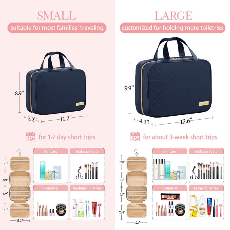 Travel Toiletry Bag - Hanging Toiletry Bag for Women & Men, Makeup Bag/Big Comparment, Waterproof for Travel Accessories, Travel Essentials, Medium, Black