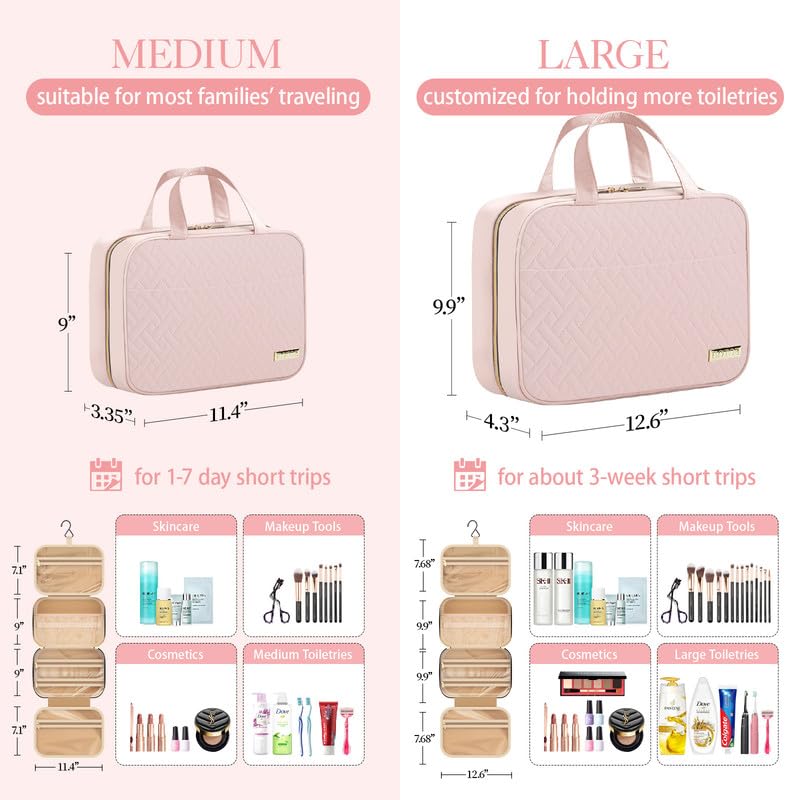 Travel Toiletry Bag - Hanging Toiletry Bag for Women & Men, Makeup Bag/Big Comparment, Waterproof for Travel Accessories, Travel Essentials, Medium, Black