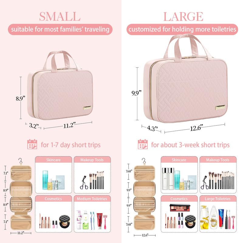 Travel Toiletry Bag - Hanging Toiletry Bag for Women & Men, Makeup Bag/Big Comparment, Waterproof for Travel Accessories, Travel Essentials, Medium, Black