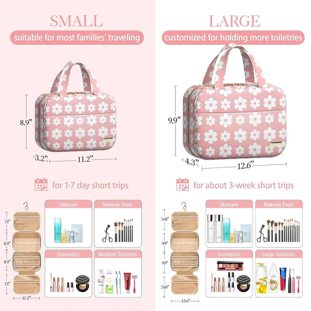 Travel Toiletry Bag - Hanging Toiletry Bag for Women & Men, Makeup Bag/Big Comparment, Waterproof for Travel Accessories, Travel Essentials, Medium, Black