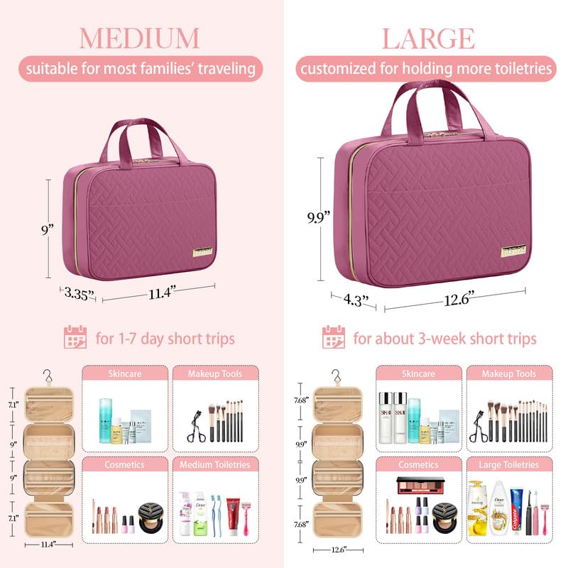Travel Toiletry Bag - Hanging Toiletry Bag for Women & Men, Makeup Bag/Big Comparment, Waterproof for Travel Accessories, Travel Essentials, Medium, Black
