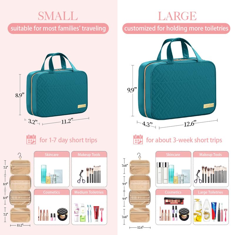 Travel Toiletry Bag - Hanging Toiletry Bag for Women & Men, Makeup Bag/Big Comparment, Waterproof for Travel Accessories, Travel Essentials, Medium, Black