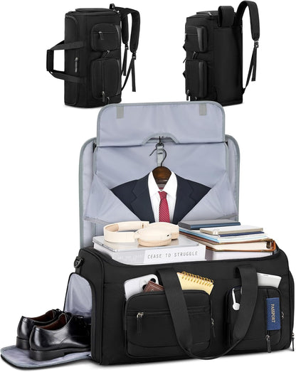 Convertible Garment Bags for Travel, 45L Garment Duffle bag for Hanging Clothes, 3 in 1 Suit Travel Bag for Business Trips with Shoulder Strap, Carry On Suit Luggage for Men Women, Black